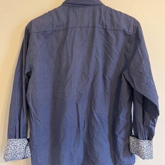 Egara Mens Button Down Shirt XL Blue Print LongSleeve Cotton Floral Reverse Cuff - Picture 9 of 15